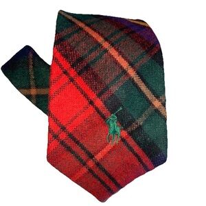 Ralph Lauren Polo Logo Red Green Blue Plaid Tie Original 80s Made In USA 51” X3”